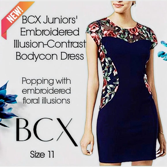 BCX Dresses & Skirts - BCX Juniors' Embroidered Illusion-Contrast Bodycon Dress